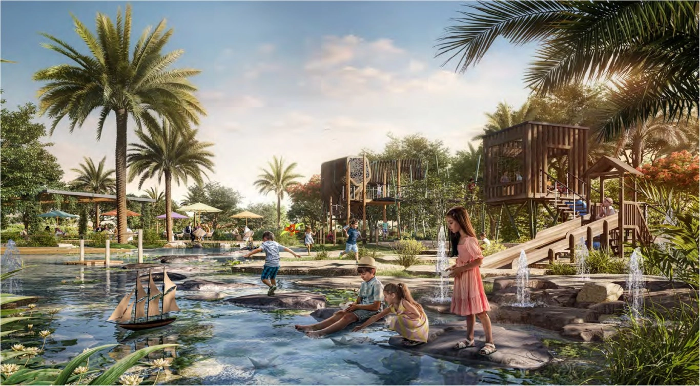 Tranquil residential streets and green belts within Yas Park Views development